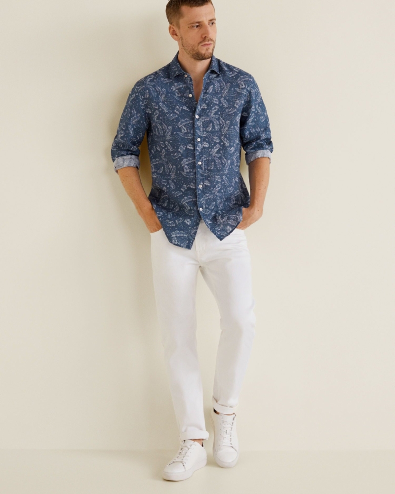 Slim-fit leaf-print linen shirt - Imagen 3